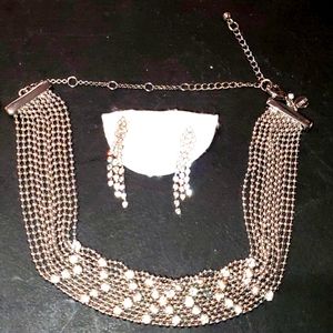 Rhinestone Choker Necklace and Earring Set